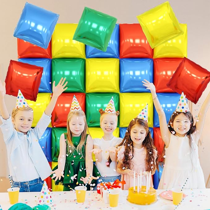 Red Yellow Blue and Green Double Sided Square Foil Balloons Wall,19 Inches Pink Metallic Foil Balloons Tunnel Arch Kit for Girls Bachelorette,Wedding,Anniversary,Birthday Party Background Decoration