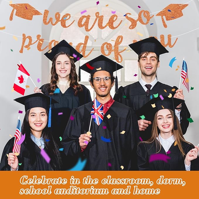 2026 Graduation Decorations Pre-Strung Blingbling We Are So Proud of You Banner Glitter Graduation Garland for Class of 2026 High School College Grad Party (Orange)