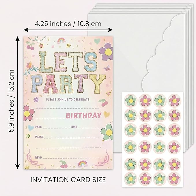 Let's Party! Birthday Invitations - Cute Flower - 20Pcs Double-Sided Fill- In Invitation Cards & Envelopes For Boys, Girls, Birthday Party Favor & Supplies 6 x 4 Inch