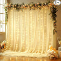 10x10FT Beige Wrinkle Free Backdrop Curtains with Lights String for Parties - Photo Curtain Backdrop with Lights for Wedding Decorations, Bridal Baby Shower Birthday Party Photography Background