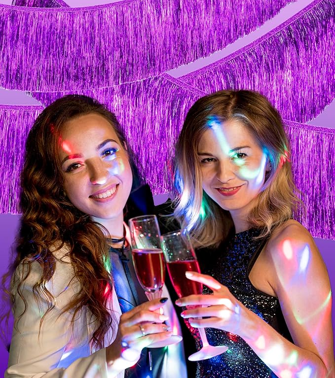 2 Pack Delicate Purple Fringe Streamer Banner for Party Decoration, Premium Thick Metallic Foil Tinsel Tassel Garland for Birthday Wedding Christmas Holiday Home Hanging Decor