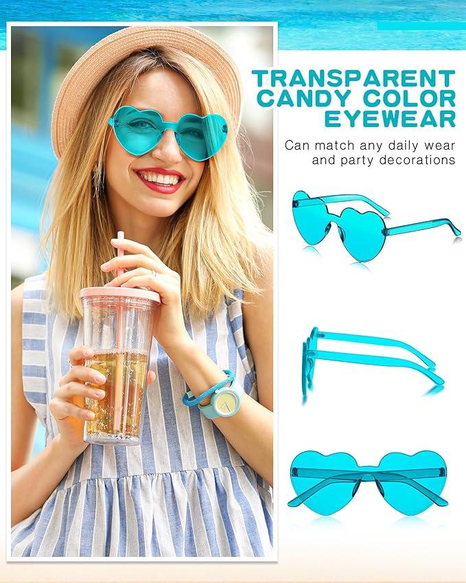 Frienda 20 Pairs Heart Shaped Sunglasses Rimless Candy Color Glasses for Women Men Party Favor