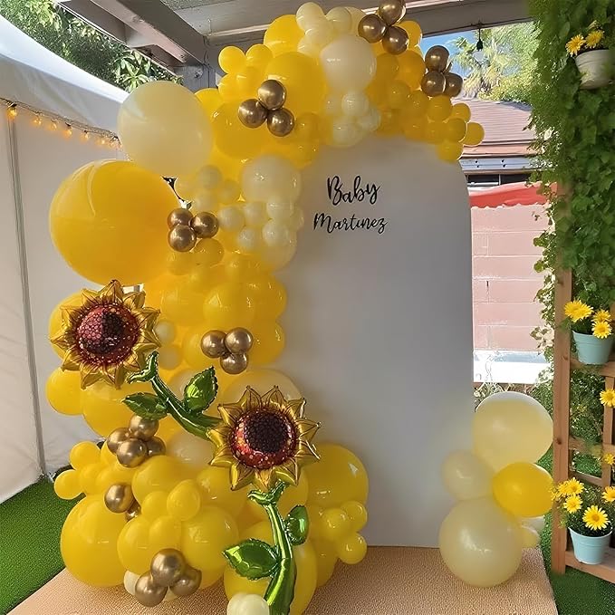 Sunflower Balloon Garland Arch Kit 140PCS - Lemon Yellow, Maca Yellow, Metallic Gold Latex and Foil Sunflower Balloons for Sunshine Sunflower Bee Themed Wedding Birthday Party Decorations (Sunflower)