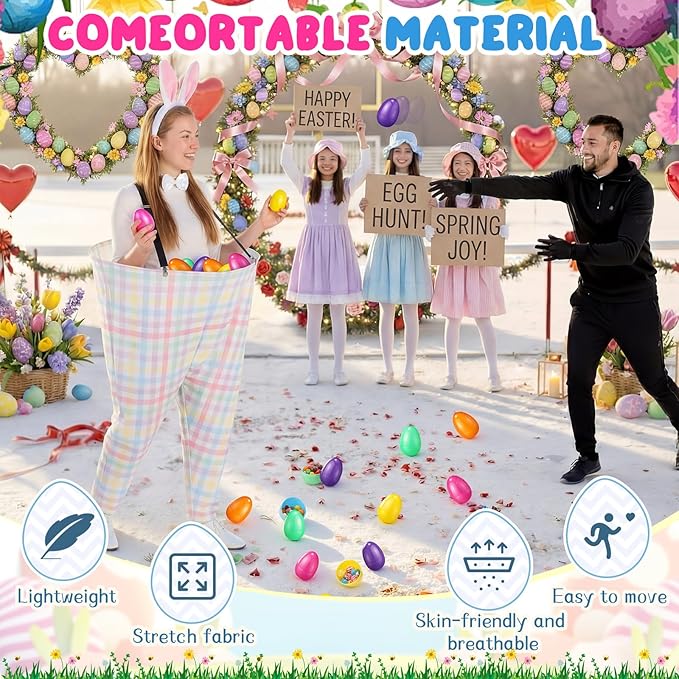 Vinsot 16 Pcs Easter Granny Pants Yard Game Set Oversized Granny Pants with Colorful Easter Eggs, Bowtie, Bunny Ears and Tail, Outdoor Tossing Game Bunny Suit for Spring