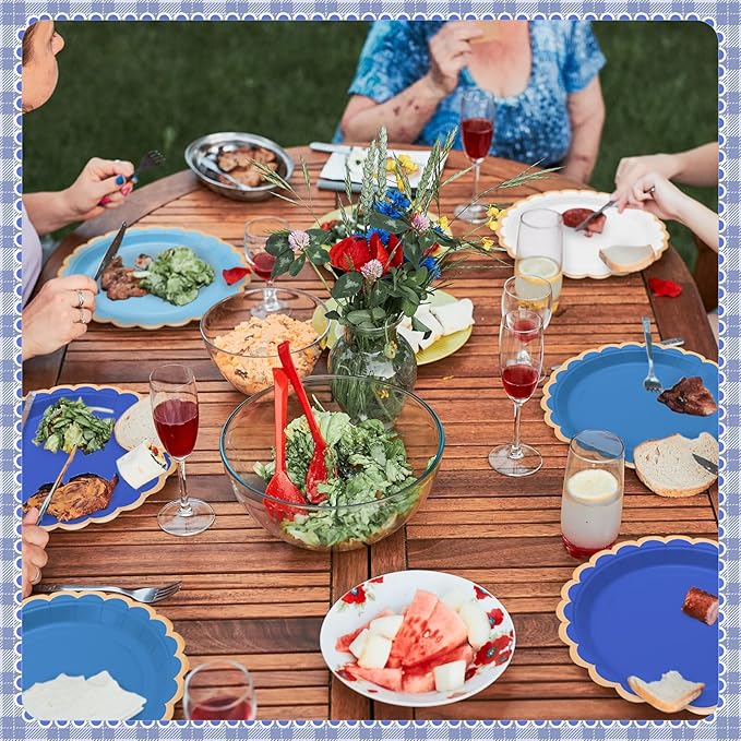 Mimorou 338 Pcs Blue Plates and Napkins Party Supplies for Guests Blue Tableware Include Scalloped Plates Paper Napkin Cup Spoon Fork Knife for Baby Shower, Wedding, Birthday