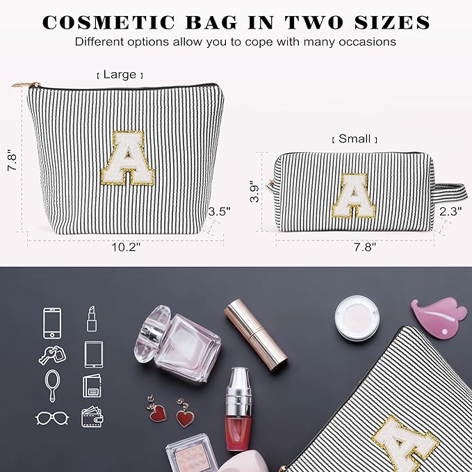 Travel Essentials - Portable Travel Toiletry Bag for Women, Initial Makeup Kit Organizer Make up Cosmetic Bag Set, Black M