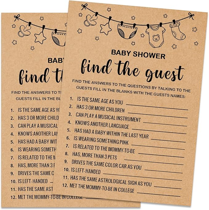 Kraft Baby Shower Game Cards - Find the Guest, Set of 30, Gender Reveal & Party Activities