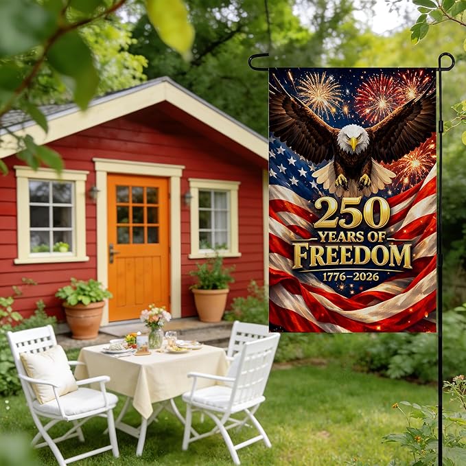 4th of July Decorations - America 250th Anniversary Garden Flag | 250 Years of Freedom Patriotic Banner, Fourth of July Accessories for Garden Yard Porch Patio Lawn Outdoor Outside Decor