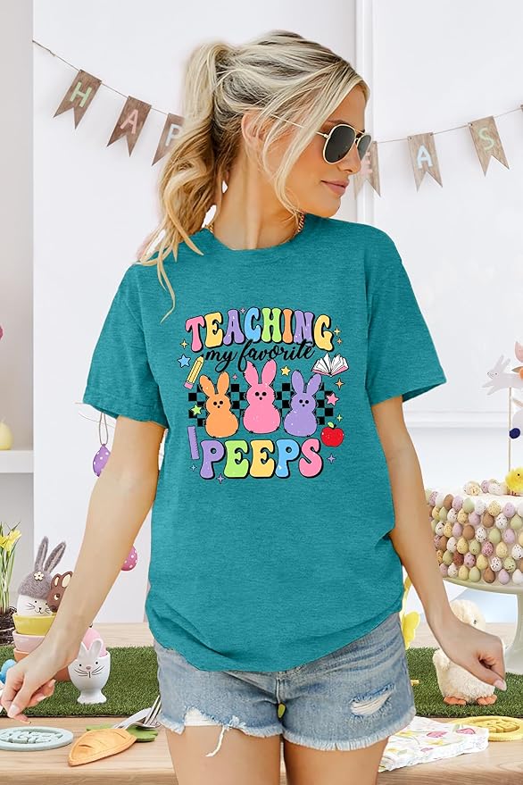 LAZYCHILD Women Easter Teacher Shirts: Funny Treat All with Kindness T-Shirt Bunny Rabbit Tee Tops
