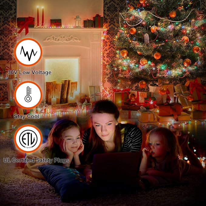 PUHONG Christmas Lights, Decorations Star Lights, 320 LED Christmas Tree Lights Outdoor, Outdoor String Lights, 8 Light Modes with 12" Lighted Star for Xmas New Year (Iron-Multicolor)