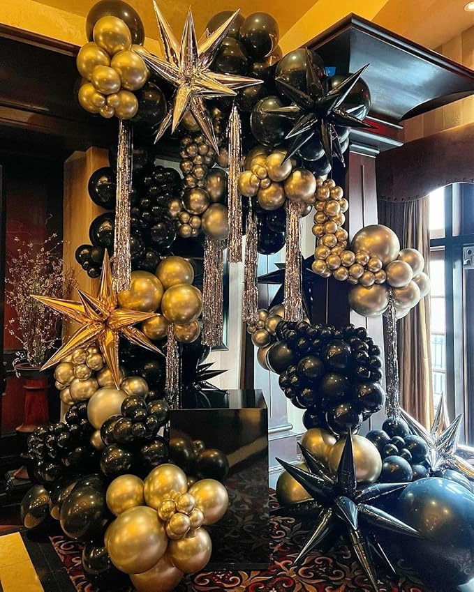 Black and Gold Balloons Garland Arch Kit 200Pcs - 5 10 12 18 22inch Black Gold Confetti Latex Balloons for 2026 New Year Graduation Anniversary Birthday Baby Shower Wedding Party Decorations