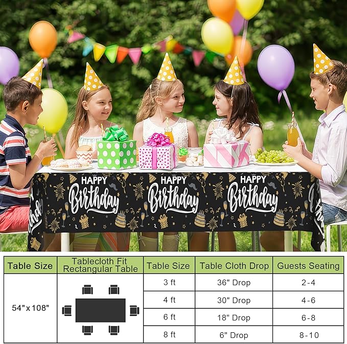 Smiry Disposable Table Cloth - 12 Pack, 54 x 108 Inch Waterproof Rectangle Tablecloths for Parties, Decorative Plastic Table Cover, Leakproof & Sturdy, Black & White