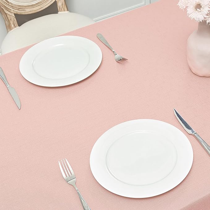 2 Pack Rectangle Tablecloth, 60x104 inch, Water Resistant Wrinkle Free Linen Textured Table Cloth Washable, Decorative Fabric Table Cover for Dining, Party and Camping, Pink