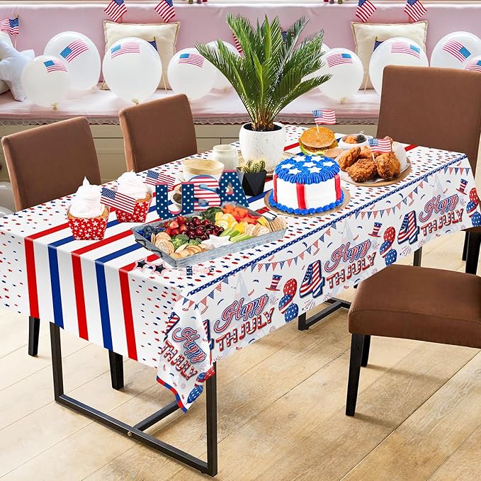 2 Pack Happy 4th of July Tablecloth Decorations - Fourth of July Table Cloth, Plastic Disposable Rectangle Table Cover for Patriotic Independence day Tables Decor Party Supplies Favors,108 x 54 Inch