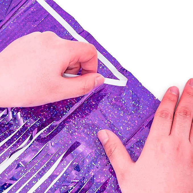 BRAVESHINE Purple Tinsel Foil Fringe Curtains - 2Pcs 3.2x8.2ft Party Streamers Backdrop for Valentines/Hunters/Girl/Women/Birthday/Mermaid/Bridal Shower/Bachelorette/Anniversary/Engagement Decorations