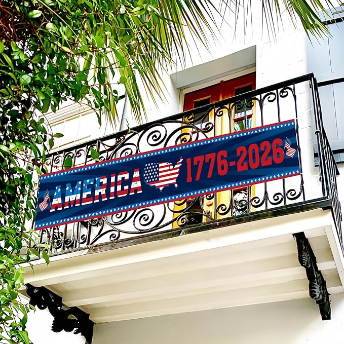 250th Anniversary American Flag Banner, 4th of July Decorations,1776-2026 Birthday Premium Banner with Grommets, Decorations for Outdoor, Indoor, Yard, Garden, Porch (Style 3)