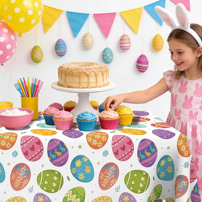 Easter Tablecloth, 3 Pack Colorful Easter Eggs Table Cloth, 54x108 Inch Plastic Disposable Rectangle Spring Table Cover for Easters Tables Decorations Outdoor Picnic Home Kitchen Dinner Party Supplies