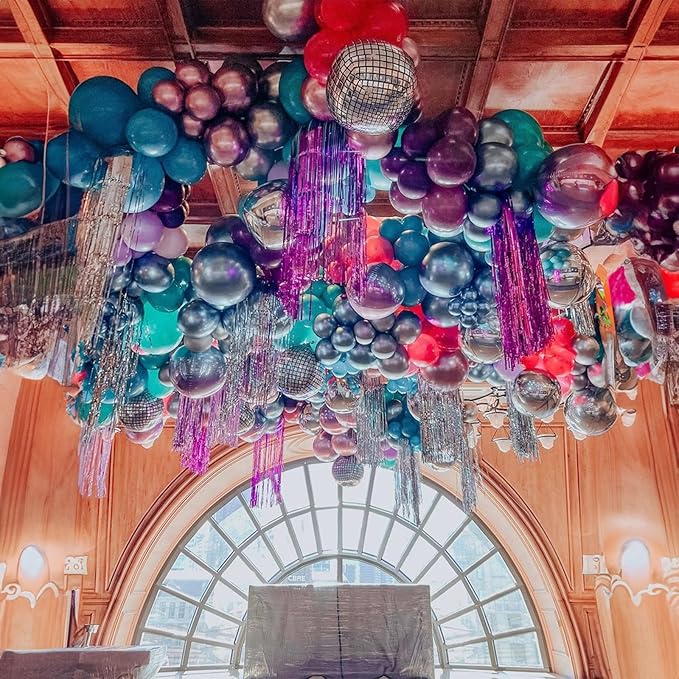 Metallic Balloon Arch Garland Kit, Disco Party Decorations with Chrome Rainbow Colorful Purple Teal Red Hot Pink Blue Balloons Disco Ball Balloons for 80s 90s Theme Birthday Anniversary Party Supplies