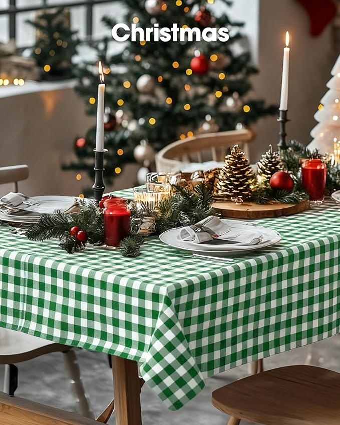 Pureegg Premium Use and Throw Table Covers 10 Pack 54x108 Inch Black for Rectangular Tables, Green Plaid