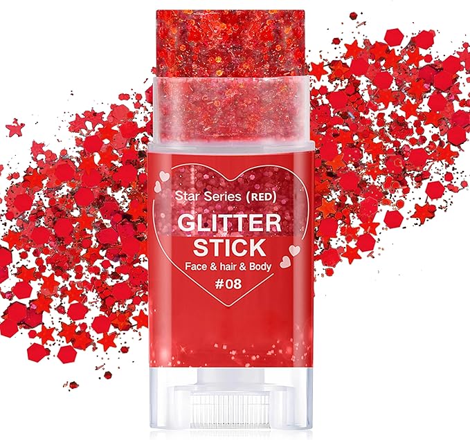 Red Body Hair Glitter Stick for Kids,Valentines Day Makeup Chunky Sequins Face Glitter Singer Concert for Women, Halloween Glitter Paint,Waterproof Shimmer Carnival Festival Rave Accessories