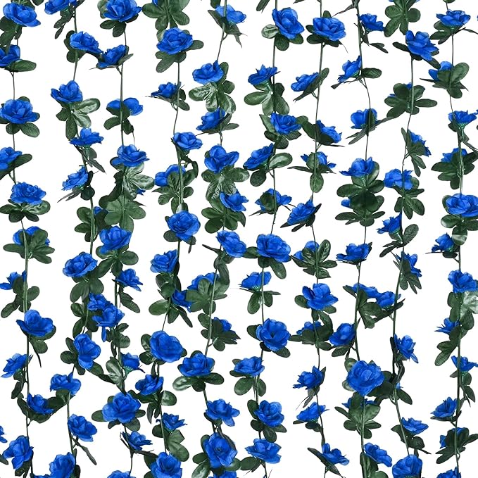 MARTINE MALL Flower Garland Rose Vines, 5 Strands 41Ft Flowers Vines for Bedroom, Rose Flower Garland Decoration, Sapphire Rose Floral Garland for Room Table Birthday Wedding Party Garden Wall Decor