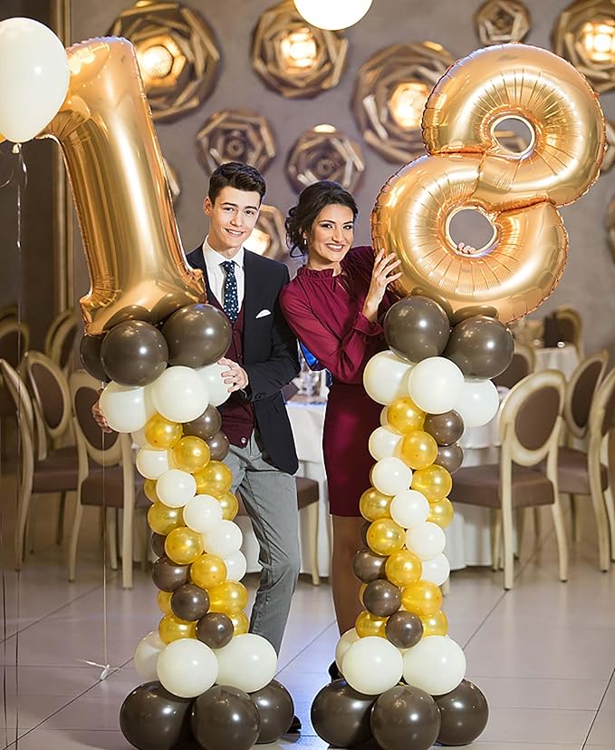 Large Gold 18 Number Balloons, 40 Inch Jumbo Number 18 Balloon, Gold Foil Mylar Balloons for Girl Sweet 18th Birthday Party, Anniversary Decorations