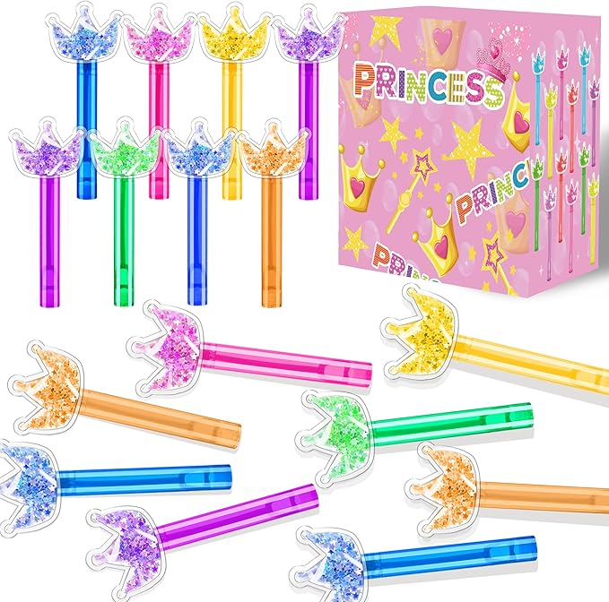 24PCS Glitter Crown Bubble Wands Toys for Kids, Princess Birthday Party Favors Supplies Decorations, Classroom Prizes, Pinata Fillers, Goodie Bag Stuffers Gifts