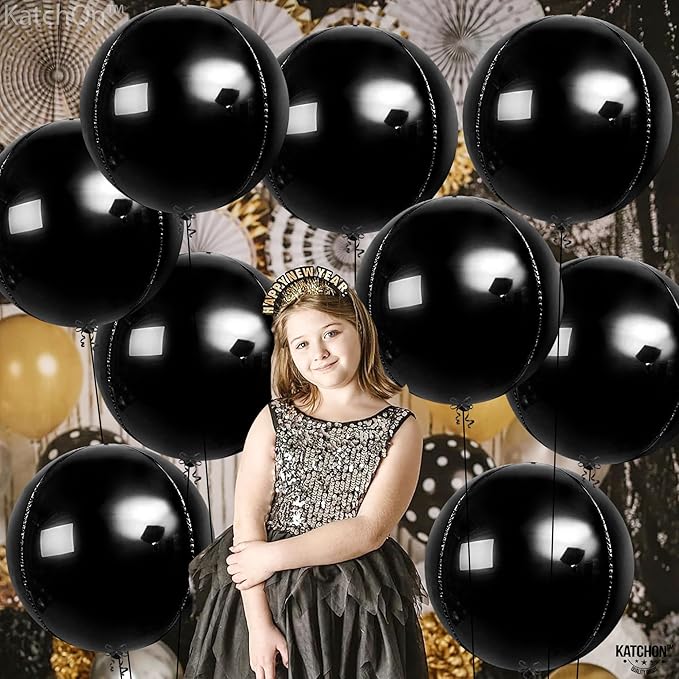 KatchOn, Huge Black Balloons - 22 Inch, Pack of 12 | Round 4D Foil Balloon | Black Birthday Party Decoration | Black Graduation Decorations 2026 | Mylar Balloons For Bachelorette, Baby Shower