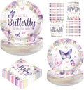 250 Pcs Butterfly Baby Shower Decorations A Little Butterfly is on The Way Tableware Set Include Purple Floral Plates Napkins Cups for Kids Girls Baby Shower Birthday Supplies Serves 50