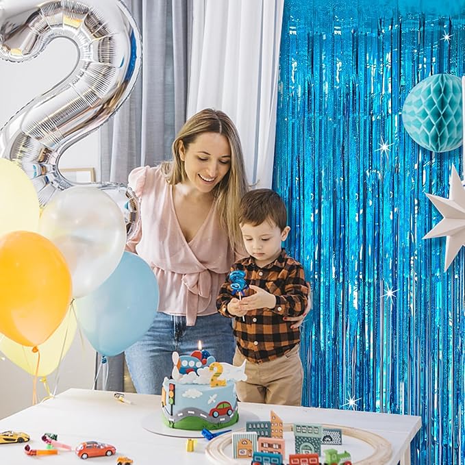 K.E.J. Blue Tinsel Curtain Party Backdrop 5 Packs Glitter Foil Fringe Curtain Decor Streamers Photo Booth for Multiple Occasions