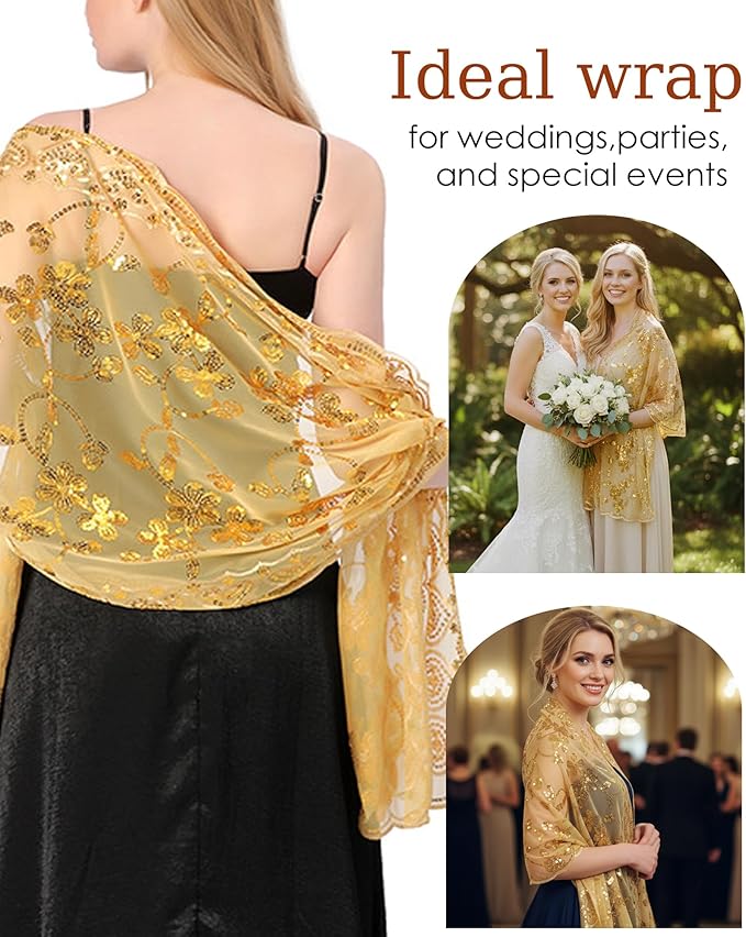 Gossifan Shawls and Wraps for Evening Dresses Sheer Women Elegant Glitter Shawls Soft Sparkly Wedding Bridal Scarf