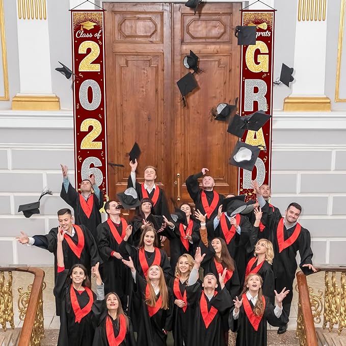 OHOME Graduation Decorations 2026 - Maroon Gold Congrats Grad Porch Banner for Graduation Party Decorations - Class of 2026 - Party Favors Supplies Backdrop Yard Signs Decor (Maroon)