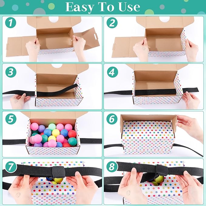 4 Sets Summer Party Games Colorful Polka Dots Shake Box, 4 Adjustable Belts and 80 Balls, Swing Shaking Balls Set for Adults Tea Garden Outdoor Indoor Group Party Game