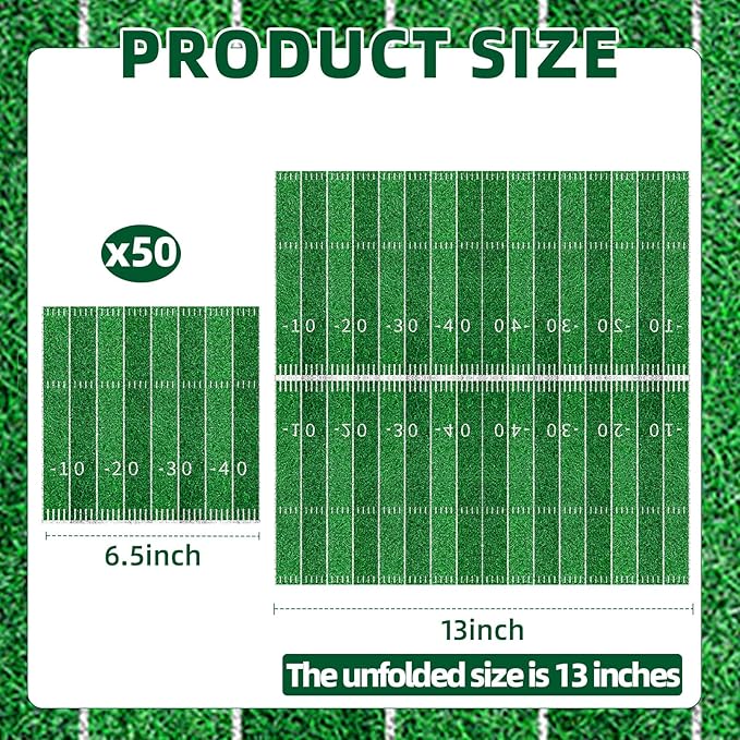 50 Count Football Party Paper Napkins – 25 Football Design and 25 Field Design, Disposable Beverage Cocktail Napkins for Game Day, Sports Birthday, Tailgate, and Team Celebration Decorations