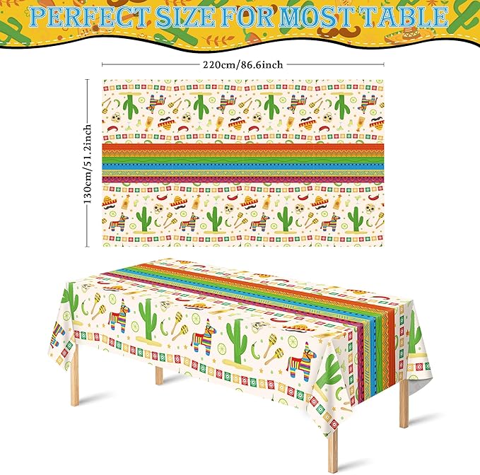 Cinco De Mayo Decorations - Fiesta Mexican Party Tablecloth | Cinco De Mayo Table Decorations for Taco Party - Mexican Theme Birthday Fiesta Party Favors Accessories for Home Dining Kitchen,2 Pack