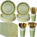 175pcs Sage Green Paper Plates and Napkins Set, Disposable Sage Green and Gold Polka Dot Party Plates Cups For Baby Shower Birthday Wedding Party Supplies and Decorations, Serve 25