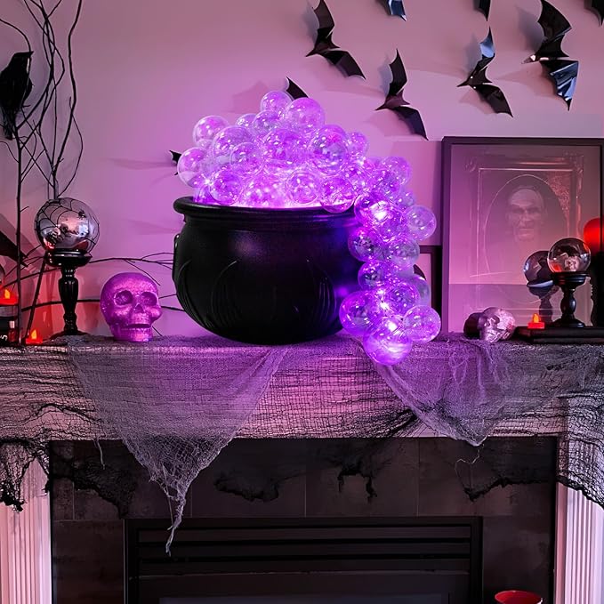 ORIENTAL CHERRY Halloween Decorations Indoor - DIY Bubbling Cauldron Set - Black Plastic Bowl Hocus Pocus Party Decoration - Spooky Vintage Decor for Home Kitchen Room Party Table
