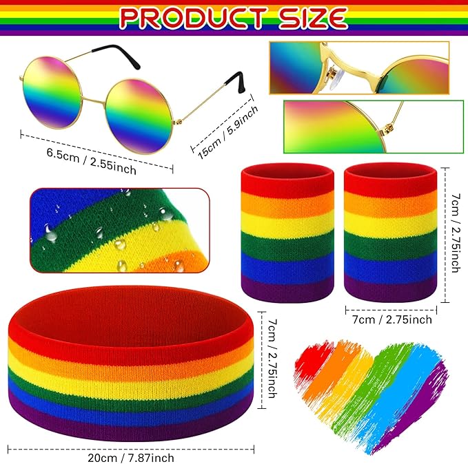 Sweetude Pride Accessories Gay Rainbow Fanny Pack White Outfit Beverage Beer Belt Costume Set with Drink Holder Sunglasses Striped Sweatband Women Men