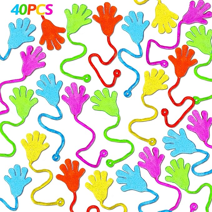 Thremhoo Easter Egg Fillers - 40PCS Glitter Sticky Hand Birthday Party Favors for Kids 4-8 8-12 Goodie Bag Stuffers Classroom Treasure Box Toys Carnival Prizes Bulk Treat Trinkets Pinata Mini Stuff