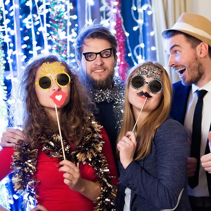 Kanayu 3 Pcs 2026 New Years Party Supplies Glasses New Years Eve Glasses Props for Women Men, Gold, Silver, Black(Fuuny Style)