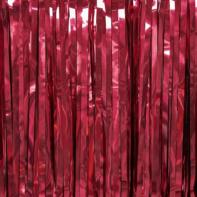 PartyWoo Red Streamers Fringe Curtain Backdrop 2pcs 8.2 ft Red Tinsel Foil Backdrop for Birthday Graduation Bachelorette Citizenship Strawberry Cherry Casino Movie Marry Me Theme Party Decorations