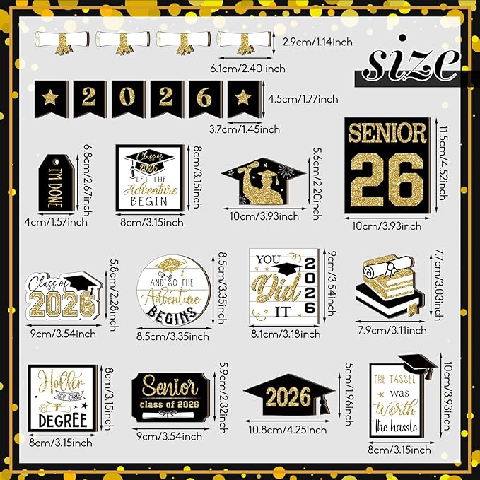 22 Pcs 2026 Graduation Tiered Tray Decor Sets Wooden Graduation Class of 2026 Table Decorations Senior 2026 Gown Diploma Farmhouse Signs for Home Shelf Party Office Desk(Black Gold)