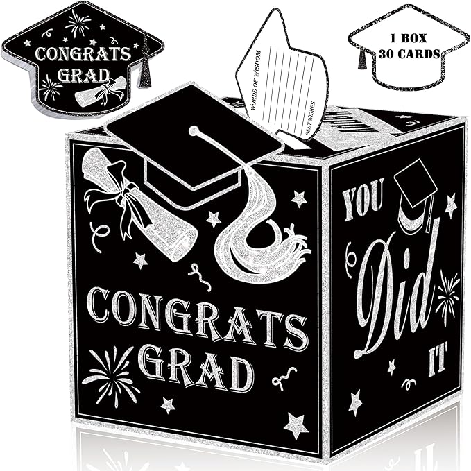 AYGXU graduation card box Holder 2026 with 30pcs graduation cards,Graduation party Decorations,graduation box for gifts and Cards,graduation money box,Graduation Party Supplies-black card box