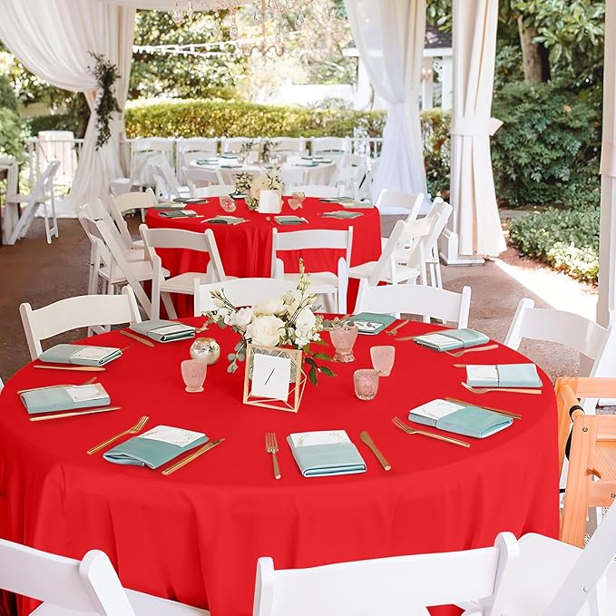 Mulbozy 12 Pack Red Round Tablecloth, 84 Inches Plastic Table Cover, Premium Disposable Round Party Tablecloth for Restaurant Dinners, Wedding, Grad Party, BBQ, Outdoor Camping
