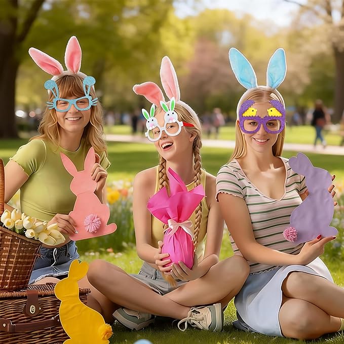 fiintrwa 16PCS Easter Party Glasses Frame Easter Bunny Ears Chick Eggs Glasses Easter Party Decoration Supplies Easter Photo Booth Basket Stuffers for Adults