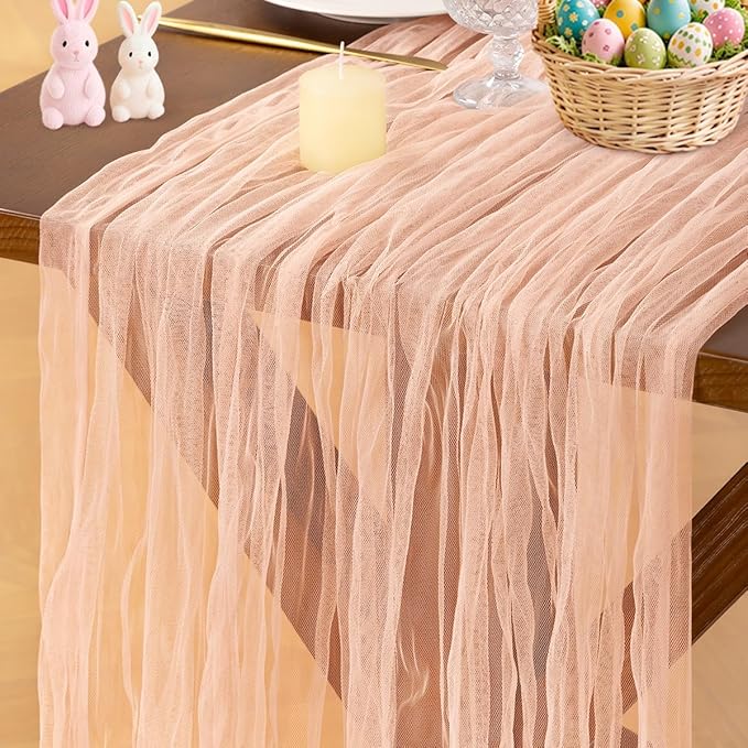 Socomi Peach Cheesecloth Table Runner Tulle Gauze Cheese clothBoho Rustic 120 inch 10FT Runner for Wedding Party Baby Shower Birthday Holiday Decorations 1pc