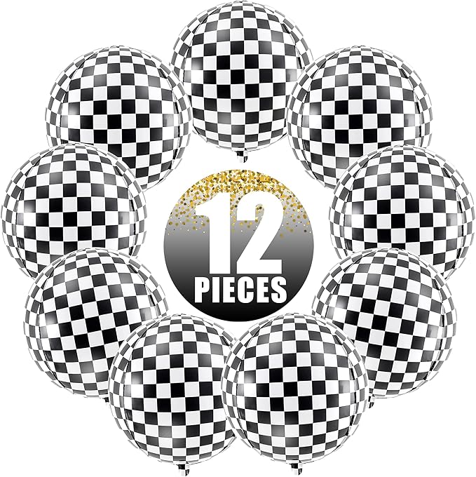 KatchOn, Black and White Checkered Balloons - 22 Inch, Pack of 12 | Race Car Balloons for Race Car Birthday Party Decorations | Racing Party Decoration | Checkered Party Decorations | Emo Party Décor