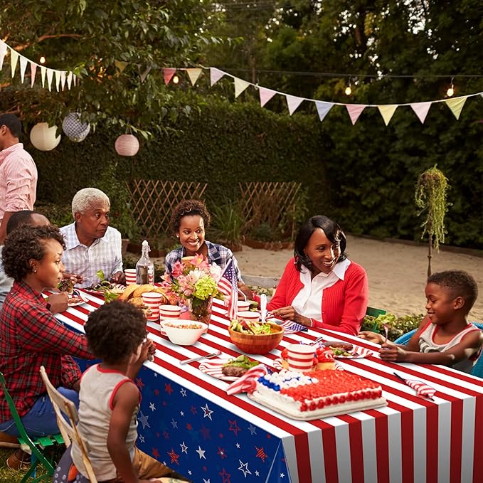 3Pcs Patriotic Tablecloths for 4th of July Decorations,Red White Blue Star Plastic Disposable Table Cover for Fourth of July Memorial Patriotic Day Independence Veterans Day Party Supplies,54x108 Inch