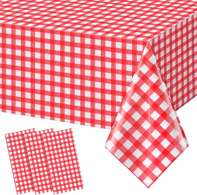 3pcs 54X108inch Red Checkered Tablecloth,Red Gingham Tablecloths Buffalo Plaid Disposable Plastic Table Covers for Birthday Baby Shower Bridal Wedding Party Birthday Decorations