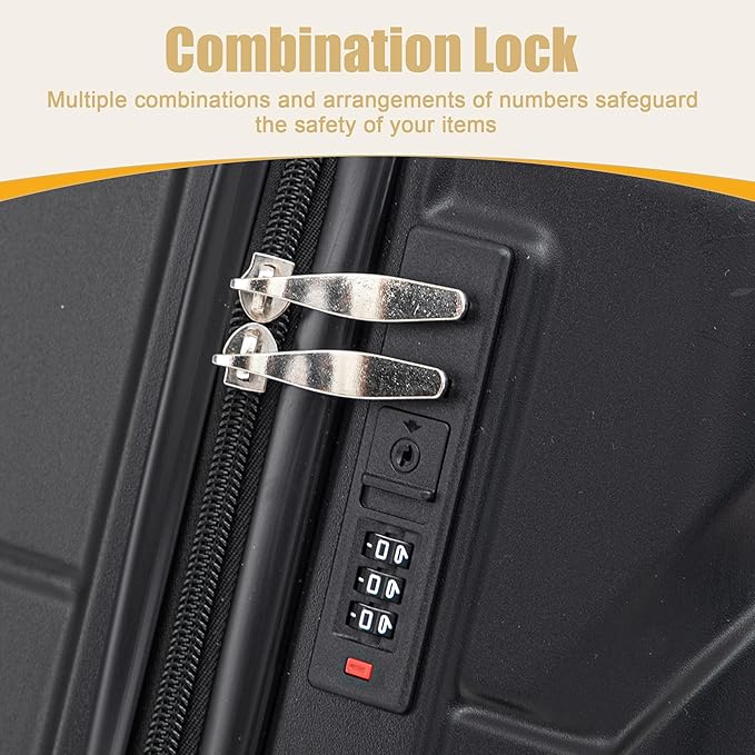 28 Inch ABS Hard Shell Large Luggage With Combination Lock and Side Hooks, Black